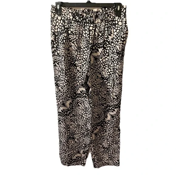 Chico's Black Label Pants Size 10 Silk Blend Elastic Waist NWT Black Beige